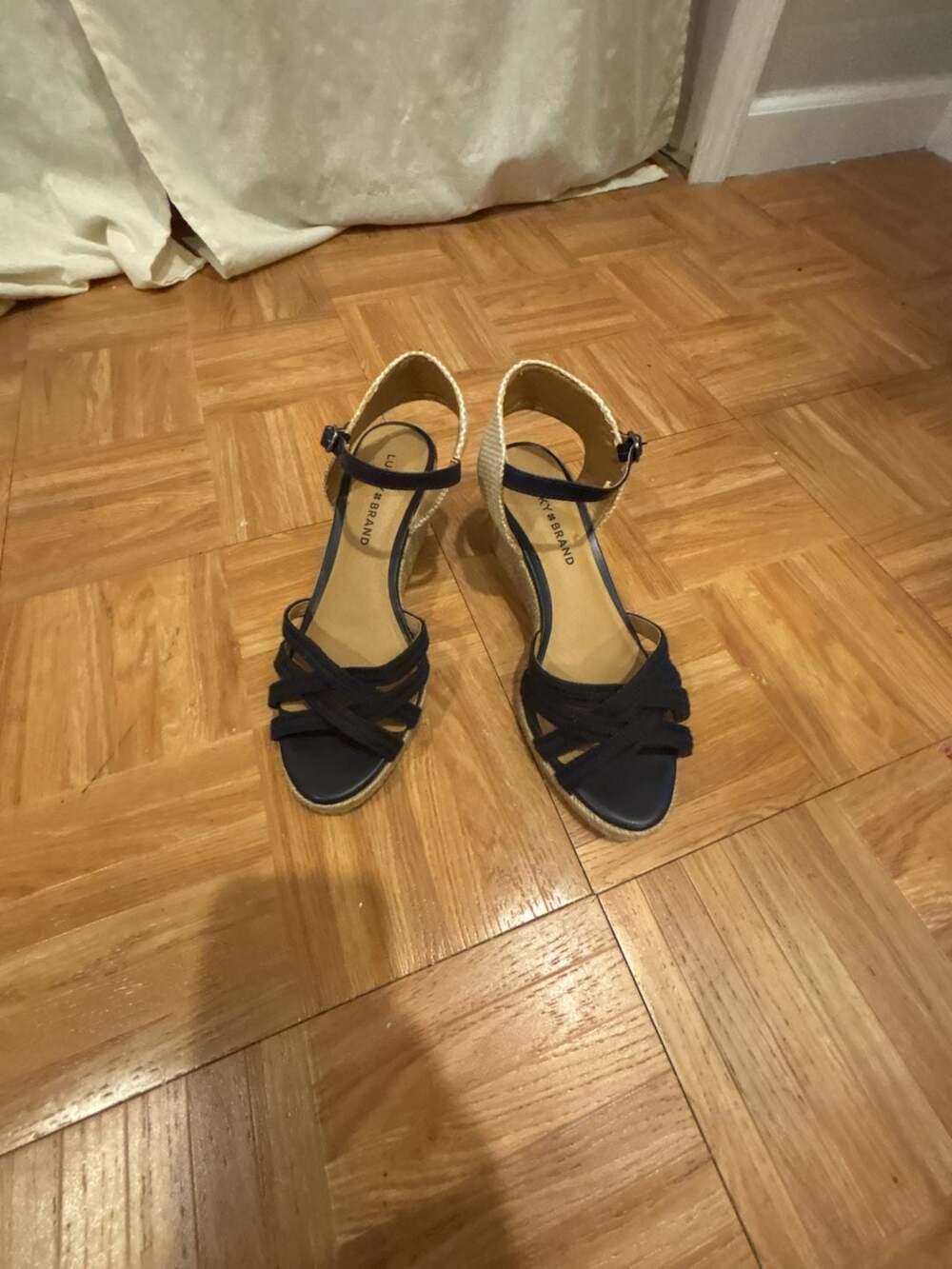 Lucky Brand Kelly Navy Strappy Espadrille Wedge Sandals